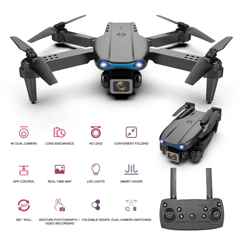Dron aéreo E99 PRO con Control de pantalla, Avión de Control remoto con cámara Dual de alta definición, cuadricóptero plegable, regalo para niños