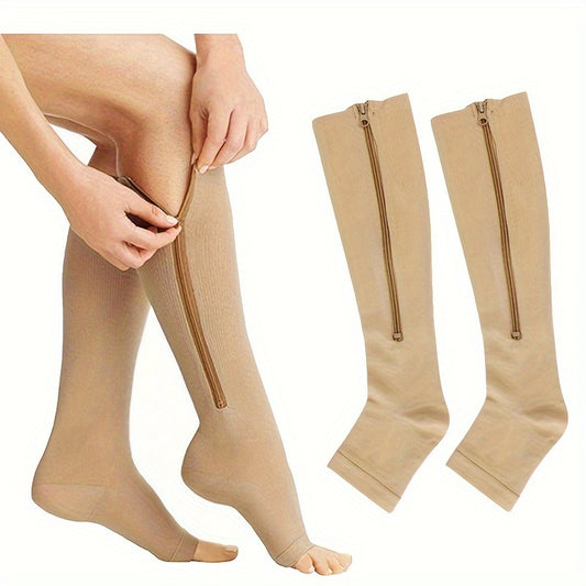 Toeless Compression Socks With Side Zipper For All Day Wear, Sports Socks