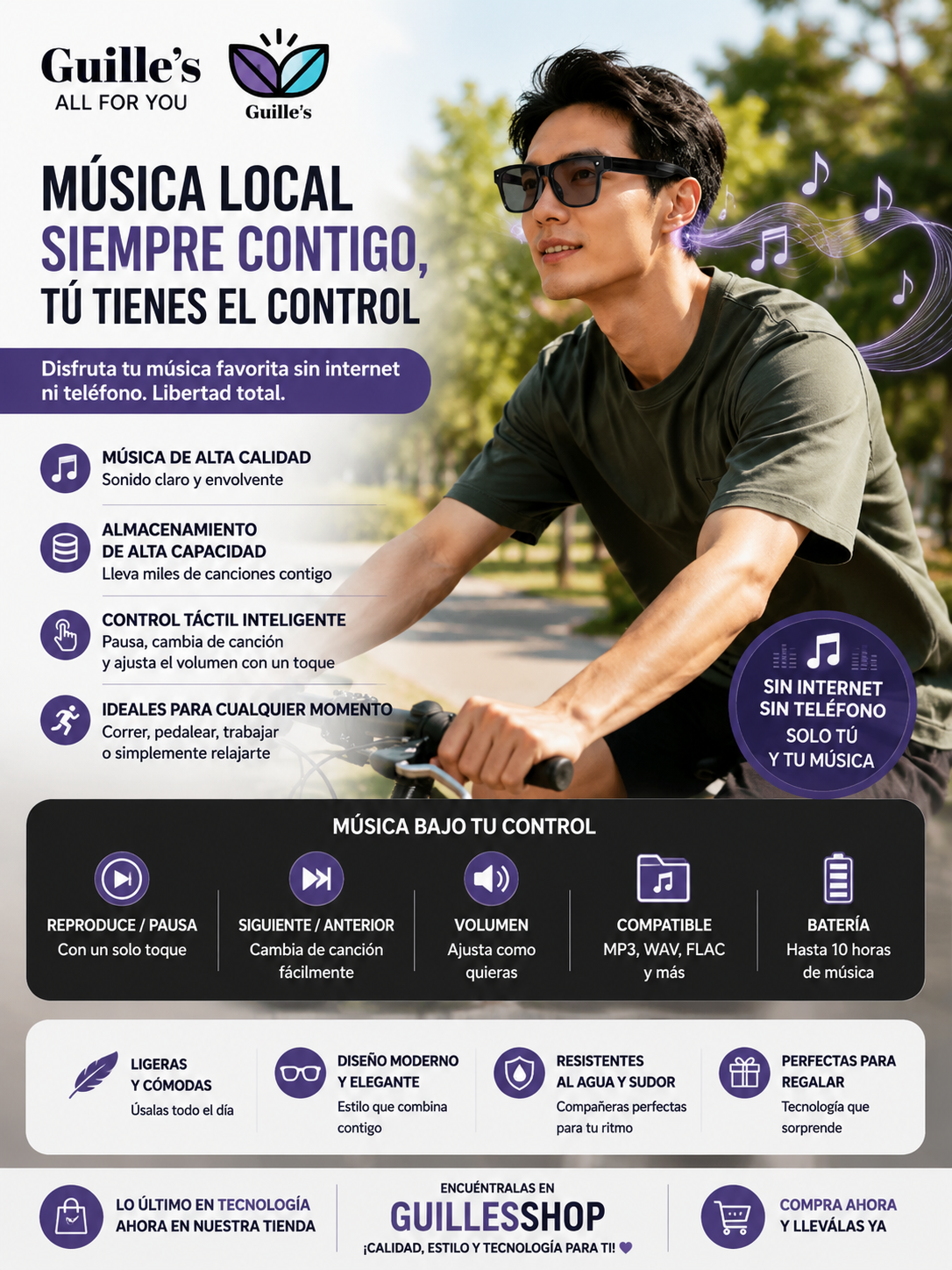 Gafas Inteligentes de Traducción 2026, Nueva Tecnología, Claridad HD, Ligeras (40g), Cómodas, Reconocimiento IA, Grabación Sensible, Música