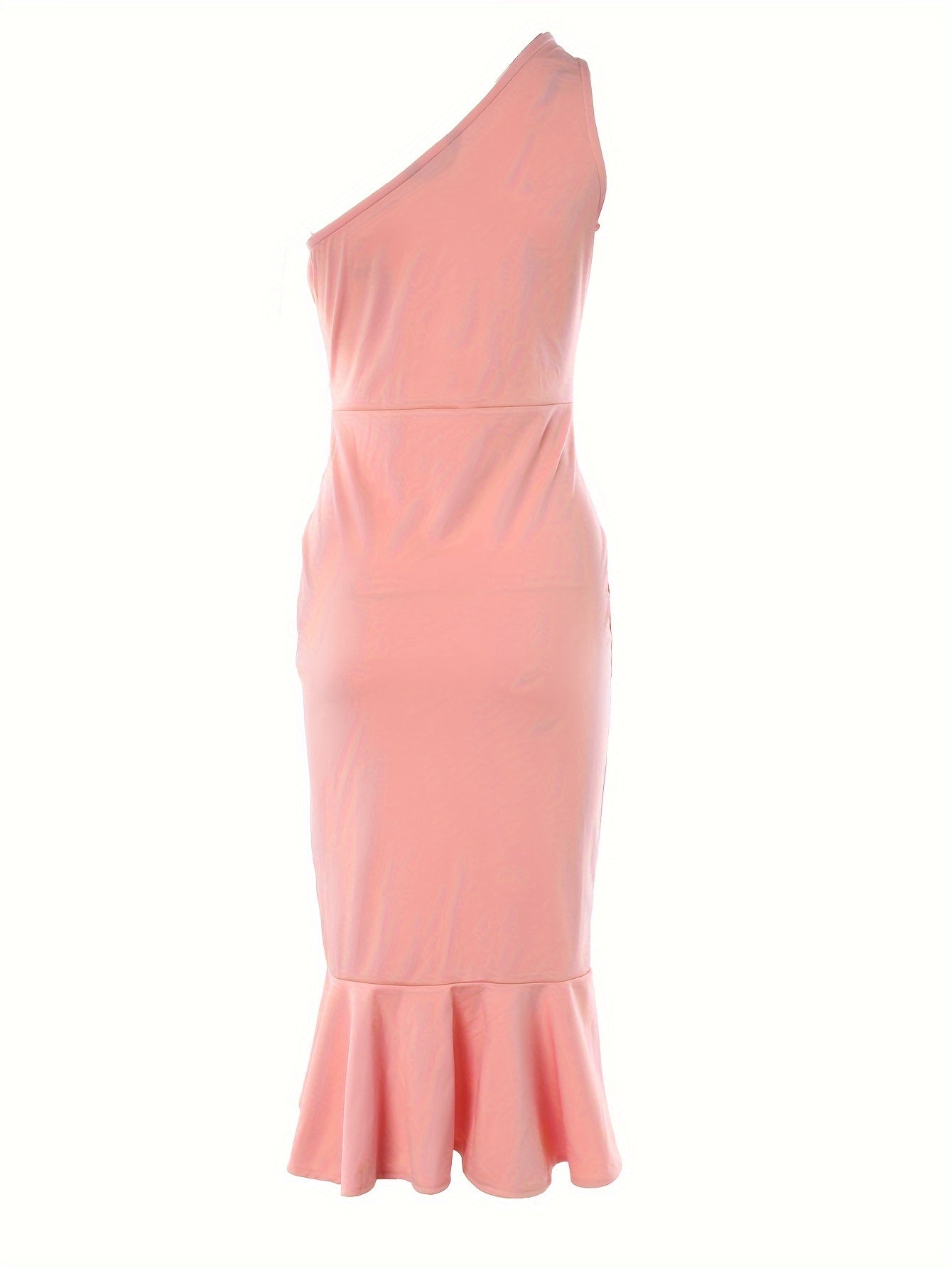 Asymmetrical Shoulder Twisted Knot Ruffled Hem Dress