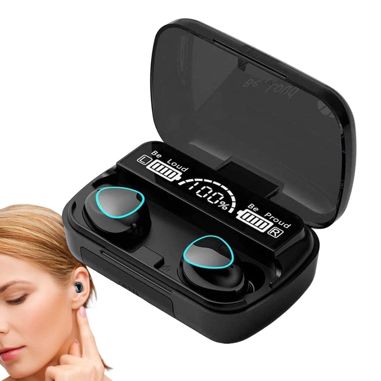 Tebinzi Ear Buds Wireless | BT 5.1 Headphones with Charging Case,IPX7 Waterproof HiFi Stereo Earphones with Mic for Cell Phone Computer Laptop Sports