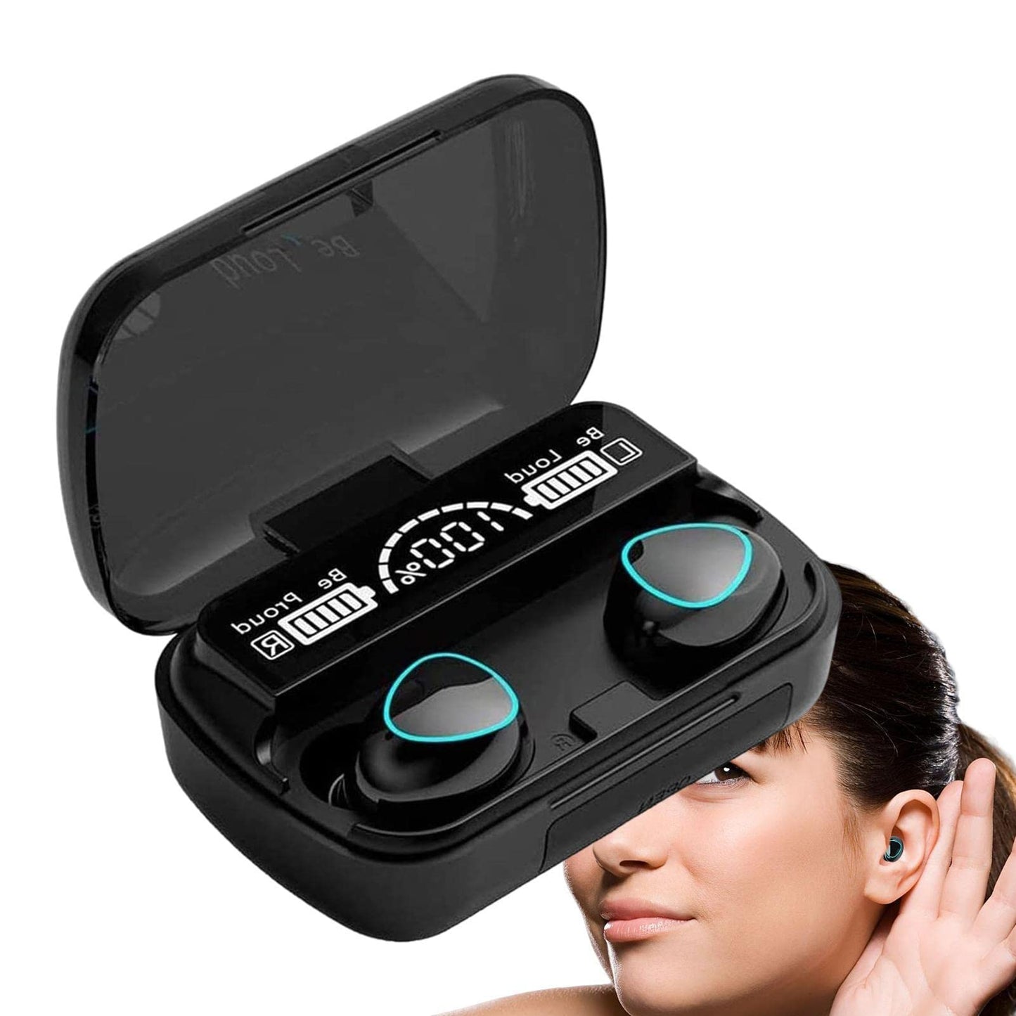 Tebinzi Ear Buds Wireless | BT 5.1 Headphones with Charging Case,IPX7 Waterproof HiFi Stereo Earphones with Mic for Cell Phone Computer Laptop Sports