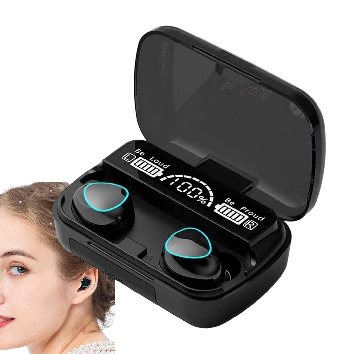 Tebinzi Ear Buds Wireless | BT 5.1 Headphones with Charging Case,IPX7 Waterproof HiFi Stereo Earphones with Mic for Cell Phone Computer Laptop Sports