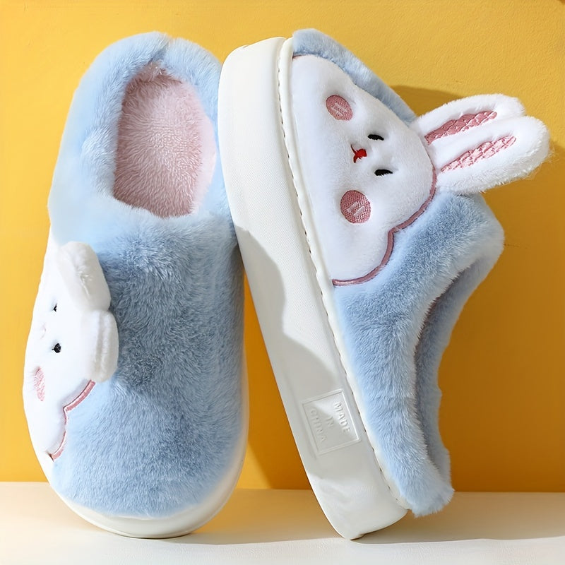 Women's Cute Rabbit Plush Slip-On Slippers - Winter Warm Soft Microfiber House Shoes with Adorable Cartoon Design, Cozy Bedroom & Indoor Footwear for Women, EVA Cushioned Sole, Cute Slippers