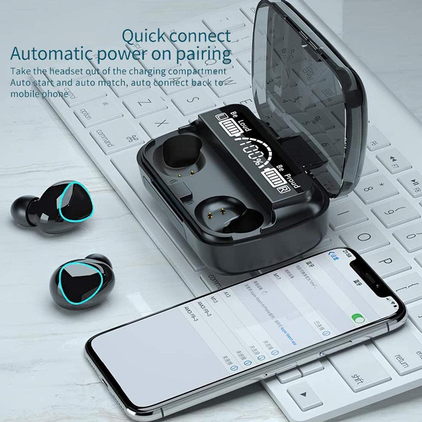 Tebinzi Ear Buds Wireless | BT 5.1 Headphones with Charging Case,IPX7 Waterproof HiFi Stereo Earphones with Mic for Cell Phone Computer Laptop Sports