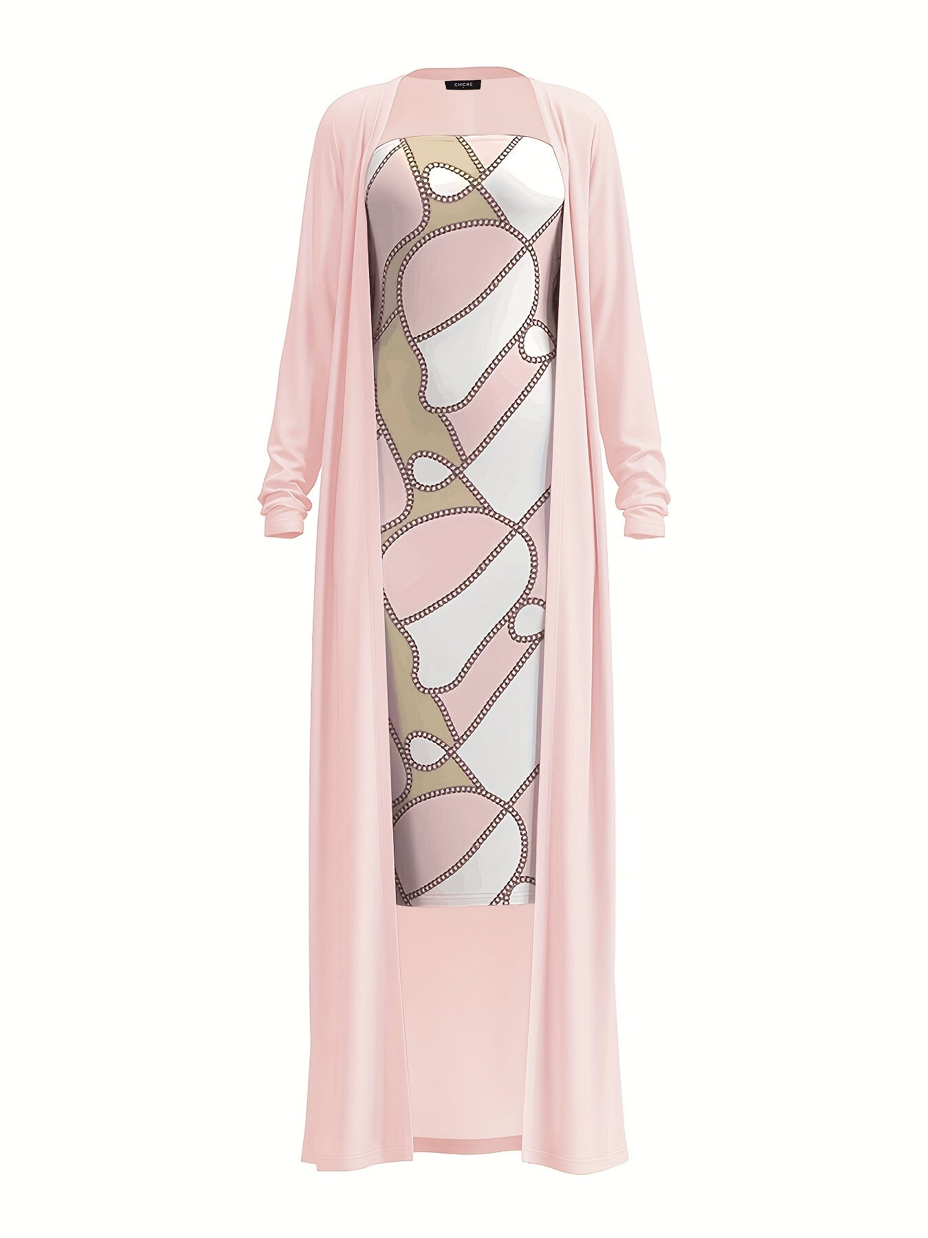 Chic Womens Two-piece Set - Flattering Strapless Bodycon Dress & Comfortable Long Sleeve Top - Versatile, Trendy Wardrobe Essential for Multiple Occasions