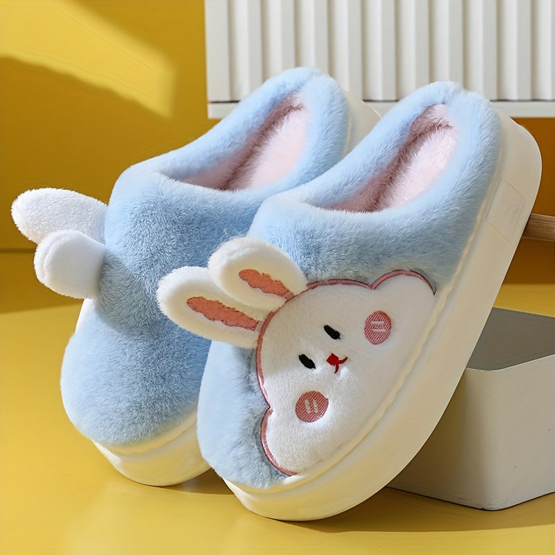 Women's Cute Rabbit Plush Slip-On Slippers - Winter Warm Soft Microfiber House Shoes with Adorable Cartoon Design, Cozy Bedroom & Indoor Footwear for Women, EVA Cushioned Sole, Cute Slippers