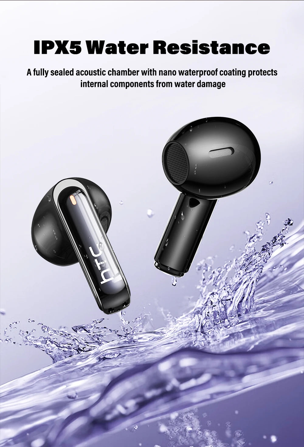 Audífonos Bluetooth V6.0 HTC NE70, Audífonos Inalámbricos con Pantalla Táctil Inteligente, Audífonos con Traductor IA, Audífonos para Juegos, Bajos HD