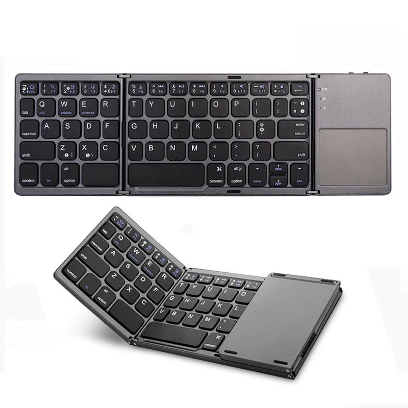 B033 Mini Wireless Keyboard With Touchpad BT Office Portable Magnetic Triple Folding Keyboard For Windows Android IOS iPad Phone