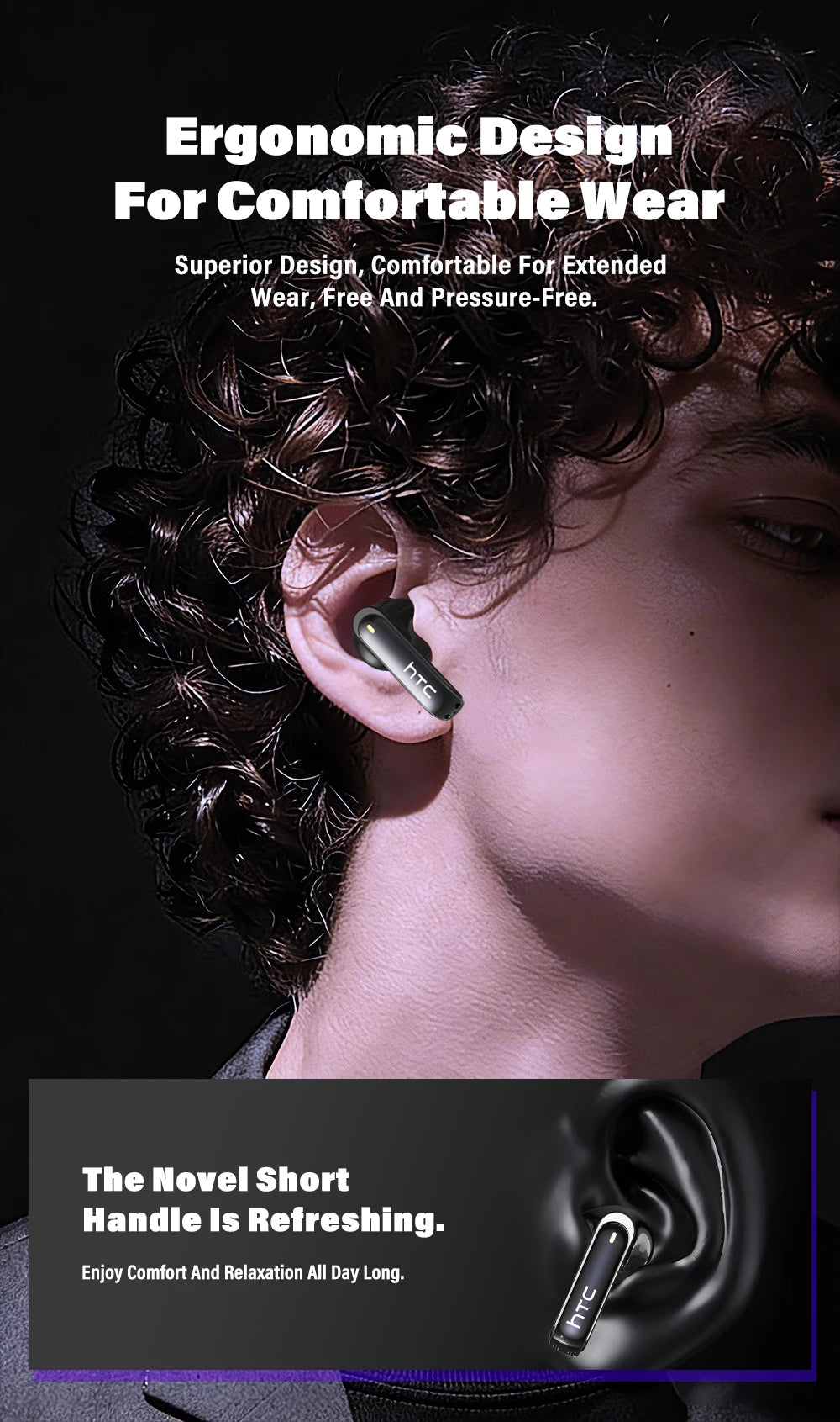 Audífonos Bluetooth V6.0 HTC NE70, Audífonos Inalámbricos con Pantalla Táctil Inteligente, Audífonos con Traductor IA, Audífonos para Juegos, Bajos HD