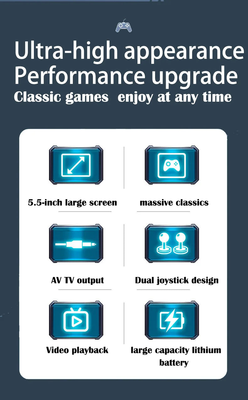 Consola de juegos portátil X9, pantalla HD de 5,5 pulgadas, múltiples idiomas, vídeo retro GBA Arcade, 8 simuladores con 360 °   joysti antideslizante