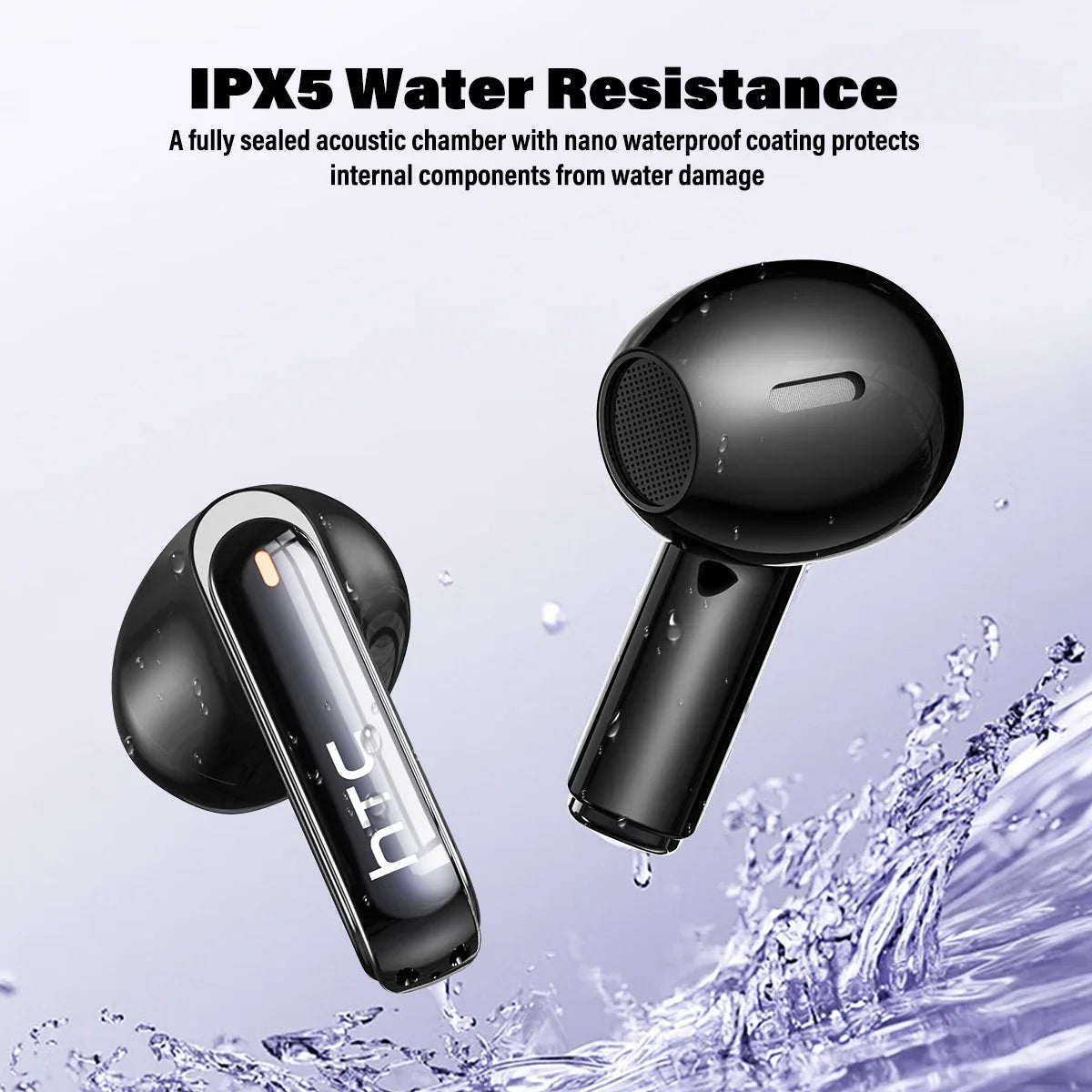 Audífonos Bluetooth V6.0 HTC NE70, Audífonos Inalámbricos con Pantalla Táctil Inteligente, Audífonos con Traductor IA, Audífonos para Juegos, Bajos HD