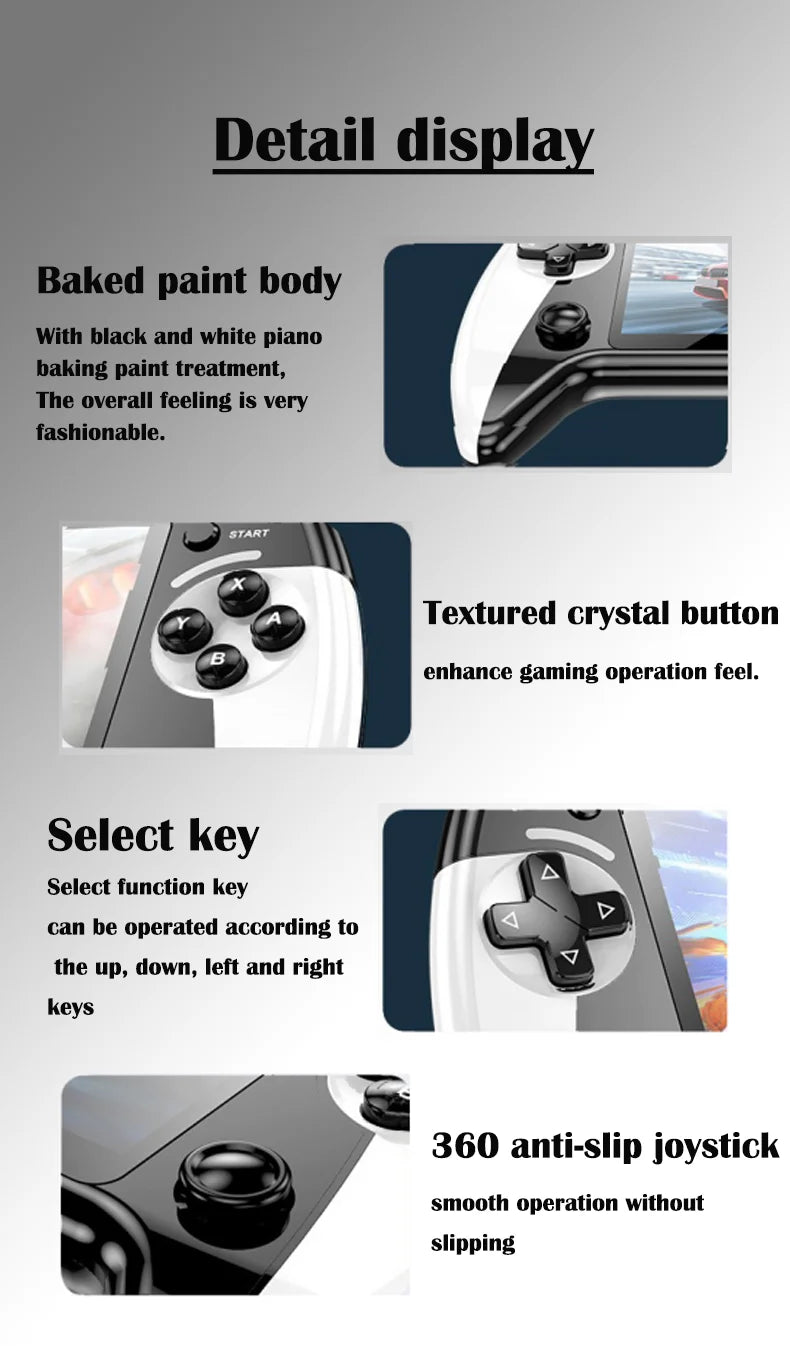 Consola de juegos portátil X9, pantalla HD de 5,5 pulgadas, múltiples idiomas, vídeo retro GBA Arcade, 8 simuladores con 360 °   joysti antideslizante