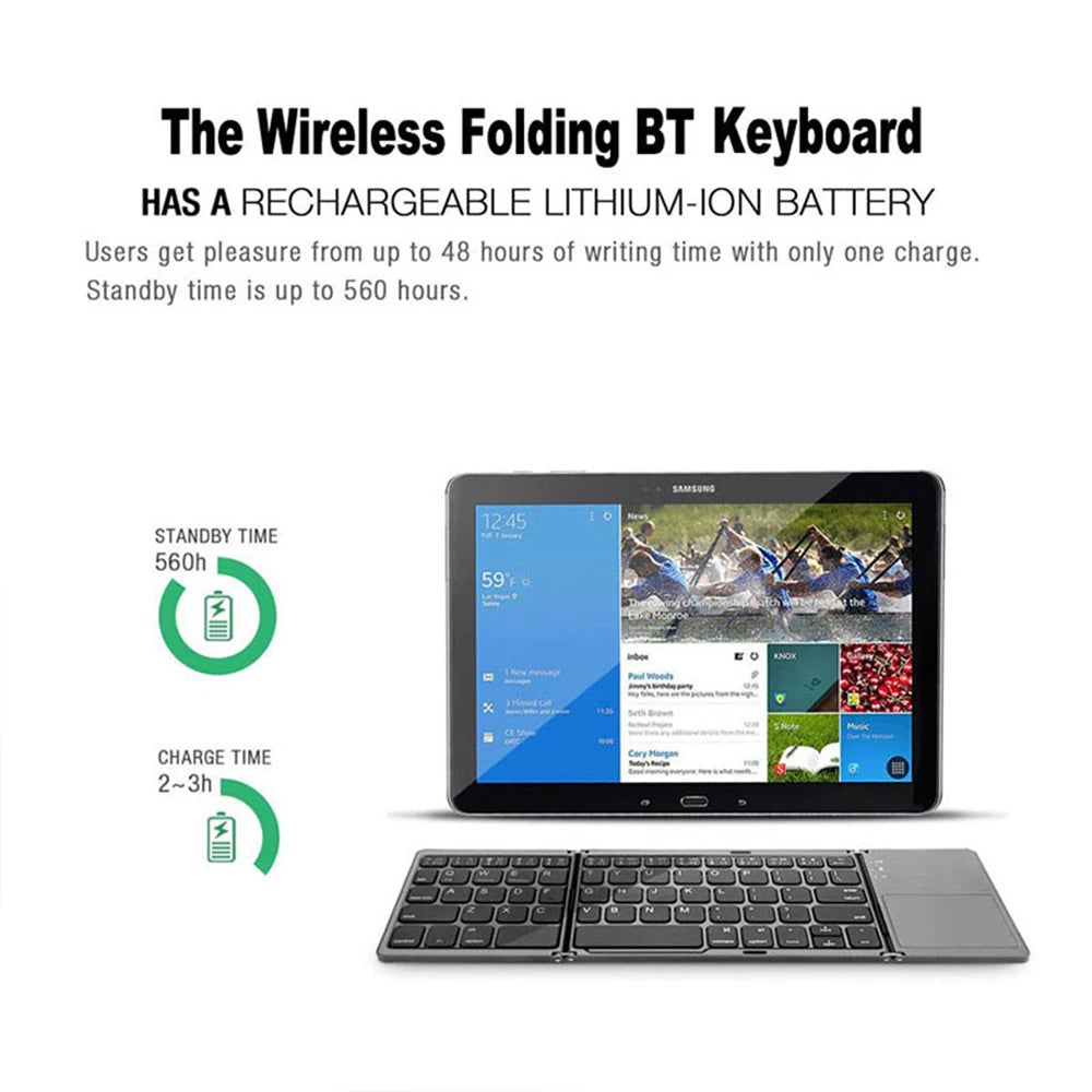 B033 Mini Wireless Keyboard With Touchpad BT Office Portable Magnetic Triple Folding Keyboard For Windows Android IOS iPad Phone