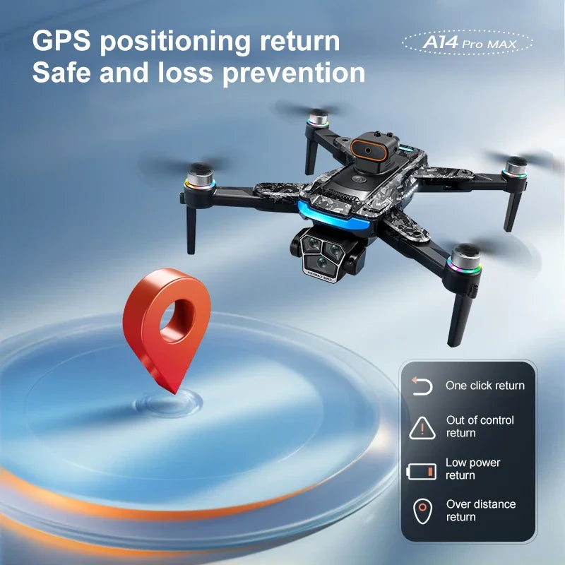 Xiaomi A14 pro Max Drone 8k HD cámara Dual GPS flujo óptico sin escobillas evitación de obstáculos pantalla grande de 4,5 pulgadas Uav Rc 20000m nuevo