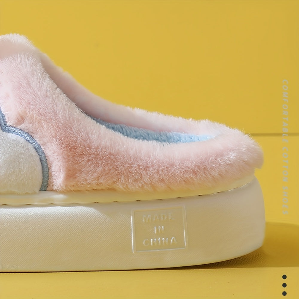 Women's Cute Rabbit Plush Slip-On Slippers - Winter Warm Soft Microfiber House Shoes with Adorable Cartoon Design, Cozy Bedroom & Indoor Footwear for Women, EVA Cushioned Sole, Cute Slippers