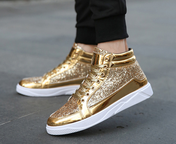 Nightclub boots bright face personality Martin boots men's casual high-top shoes retro gold boots