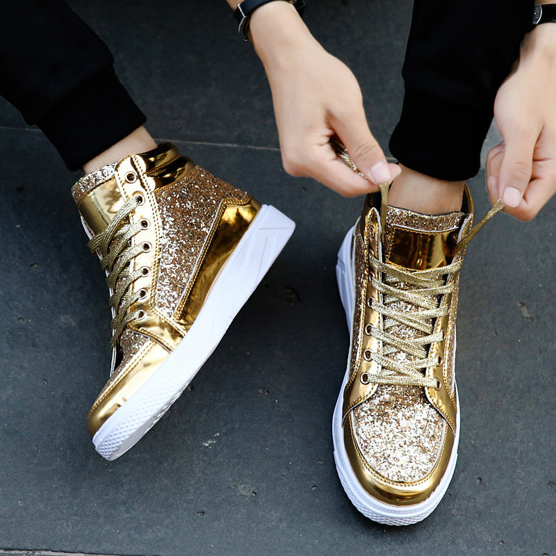 Nightclub boots bright face personality Martin boots men's casual high-top shoes retro gold boots